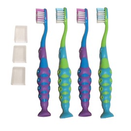 Secret for Longevity 4 Pack BPA Free Extra Soft Kids Childrens Toddler Child Toothbrush Set Easy Grip (3-8 Year Old)