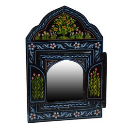 Moroccan Wall Mirror With Doors Hand Painted Arabesque Handmade Decor Small Black