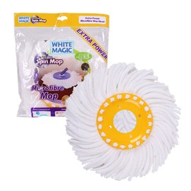 White Magic Extra Power Microfibre Mop Head – Advanced Microfibre Technology, Cleans All Hard Floor Surfaces, Durable, Chemical-Free Cleaning, 39cm Diameter