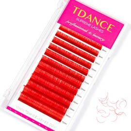 TDANCE Colorful lashes extension DD Curl 0.07mm Thickness Semi Permanent Individual Eyelash Extensions Silk Volume Lashes Professional Salon Use Mixed 8-15mm Length In One Tray (Red,DD-0.07,8-15mm)