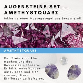 Lapis Vitalis Eye Stone Set Amethyst Quartz – High-Quality Purple Gemstones – Stone Set for Treatments & Massage – Gemstone Set Including Massage Ball Made of Quartz Crystal and Instructions (English language not guaranteed)