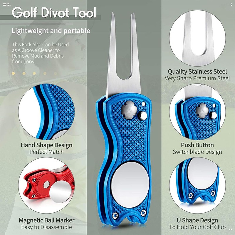 Metal Foldable Golf Divot Repair Tool with Pop-up Button &