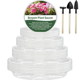 BORPEIN Plant Saucer (6,8,10,12inch, 24 Pack) Clear Plastic Plant Trays for Pots Indoors Outdoors, Thicker Flower Pot Saucers, Plant Plate to Catch Water