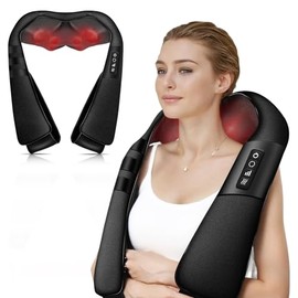 Neck and Shoulder Massager with Heat, Deep Tissue Shiatsu 3D Kneading Massager for Neck, Back, Waist and Leg, at Home and Office, Birthday Gifts for Women and Men (Black)