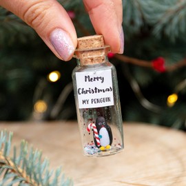 Kawaii Penguin Christmas Gift for Her Best friend Him Small Niece Present Mom Sister Boyfriend Cute Unique Meaningful Penguin Lover Message In a Bottle