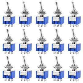 FORIOT 15pcs MTS-203 Mini Toggle Switch 6A-125V / 3A-250V AC Toggle Switch 6 Pin 3 Position ON/OFF/ON Miniature Toggle Switch