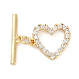 Gelirda 10Pcs Brass Clear Cubic Zirconia Heart Shape Toggle Clasps Crystal Ring End Connector Buckle for Jewelry Bracelets Necklace Making