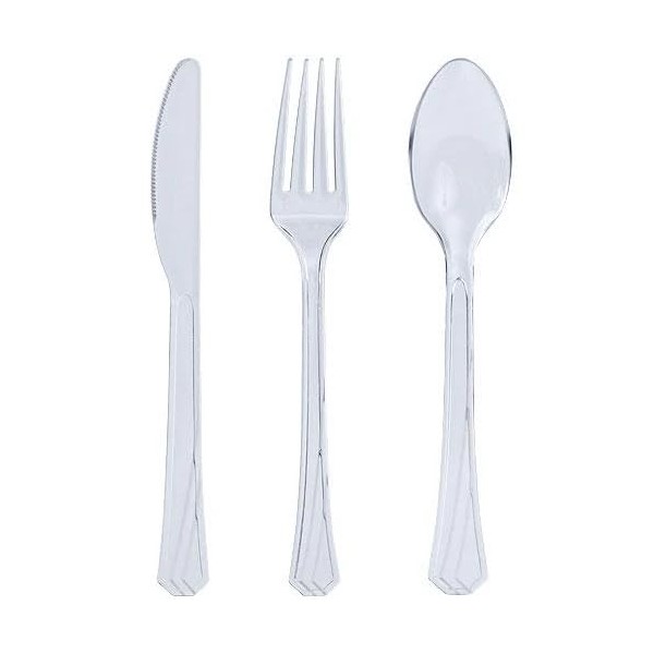 Clear Plastic Cutlery Combo – Durable Disposable Forks, Spoons, and