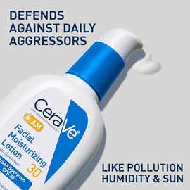 CeraVe - Loción hidratante facial AM Sunscreen SPF 30, piel normal a seca, unisex, 3 onzas