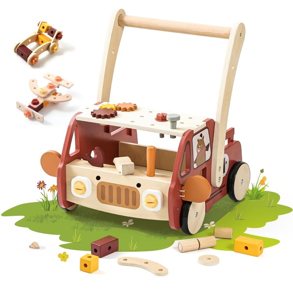 OESSUF 2-in-1 Wooden Baby Walker with 40 PCS Tool Toys
