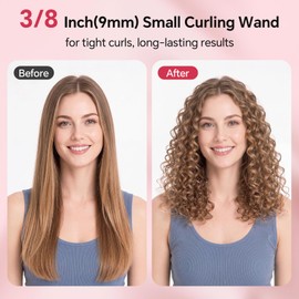 3/8 Inch Small Curling Iron Wand,Ceramic Small Ceramic Barrel Hair Curler with Adjustable Temperature,Fast Heating,for Short & Long Hair