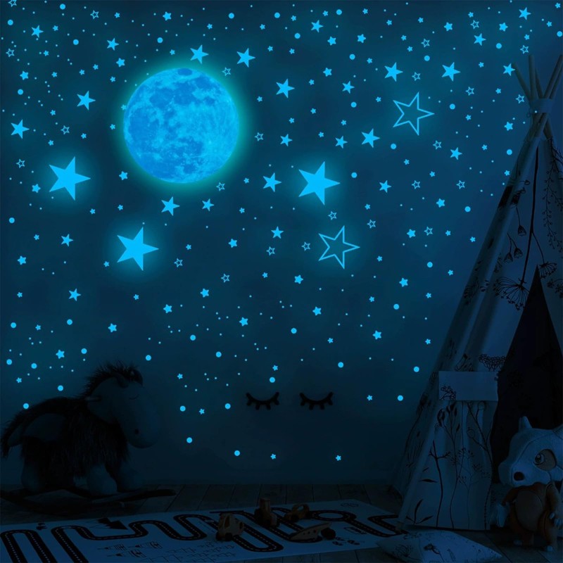 Glow in the Dark Blue Moon Stars Wall Stickers Nursery