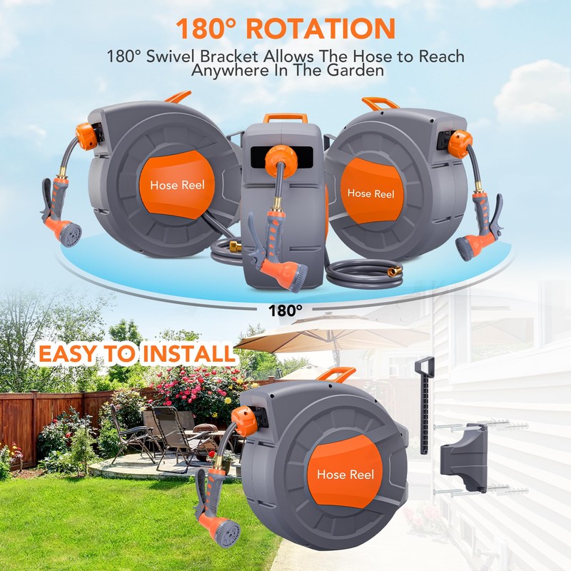 IDEALHOUSE Garden Hose Reel, 1/2 in x 72 ft Wall