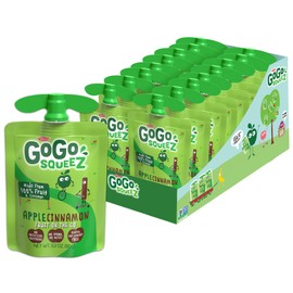 GoGo squeeZ Applesauce and Fruit Puree, Apple Cinnamon, 3.2 oz (Pack of 18), Unsweetened Fruit Snacks for Kids, Gluten Free, Nut Free and Dairy Free, Recloseable Cap, BPA Free Pouches