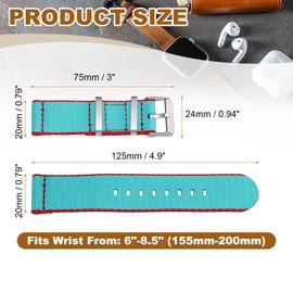 HARFINGTON Nylon Watch Band 20mm Quick Release Watch Straps Replacement Bands for Men Women with Silver Buckle, Light Blue-Red (24mm)