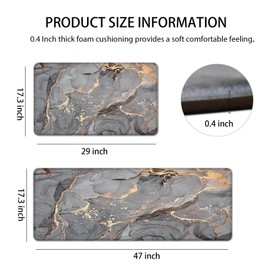 GulongYa Kitchen Mat Anti Fatigue Cushioned Set of 2 Grey Kitchen Rugs Non Slip Waterproof Kitchen Floor Mats Gold Kitchen Accessories and Decor Comfort Memory Foam Kitchen Mats for Floor Laundry Room