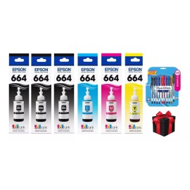 Epson Pack 6 Botella Tinta Epson 664 3 Negras + 3 Color +obsequio