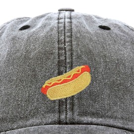 DALIX Hot Dog Hat Embroidered Mens Womens Baseball Cap Washed Black