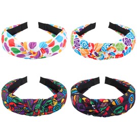 4pcs Easter Headbands for Women, Printed Bunny Egg Chick Carrot Knotted Headbands Spring Holiday Hair Accessories