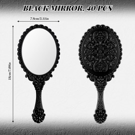 Namalu 40 Pcs Vintage Handheld Mirror Retro Hand Held Mirror Vintage Hand Mirror Hand Mirrors with Handle Plastic Hand Held Mirrors for Kids Cute Compact Mirror for Girls (Black)