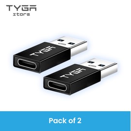 TYGA STORE USB Type C Female to USB Type A Male Adapter 5Gbps 3.0/3.1, Sync, Transfer, Charge, Plug & Play (2, Black)