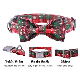 Lionheart glory Christmas Checked Dog Collar, Adjustable Soft Dog Collar with Bow Tie, Pet Gift, Dog Collars, Bow for Small Dogs