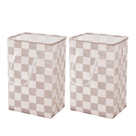 Ohocut Checkered Laundry Hamper, Pack of 2, Large Beige Khaki Collapsible Cloth Hampers Basket for Storage Organization Cute Aesthetic, 2 x 75L
