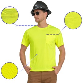 AYKRM Safety Shirts for Men High Visibility Shirts Yellow Short Sleeve Hi Vis Shirts for Men Women neon Fashion Durable Construction Work Shirts