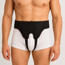 AT Surgical Inguinal Hernia Support Truss – Adjustable Black Belt with 2 Removable Compression Pads, Single or Double Side Support for Men and Women (XXX-Large)