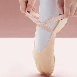 Scarpe Danza Classica Tela Scarpette Ballo Mezze Punta Suola Spezzata Ginnastica Ballo per Bambini Ragazze Donna Adulto Beige 36