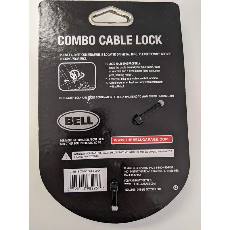 Bell Sports,Inc. Combo Cable Lock 8 mmx5 ft