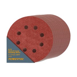 POWERTEC 100PK, 120 Grits, Sanding Discs 5 Inch - Hook and Loop, 5 Inch 8 Hole Aluminum Oxide Sandpaper Discs, Woodworking Sanding Pads for Random Orbital, Palm, Air, DA & Pneumatic Sander (45012-P4)