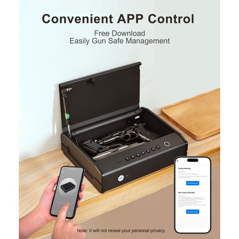 PINEWORLD Gun Safe, Biometric Gun Safes For Handgun, Pistol Safe
