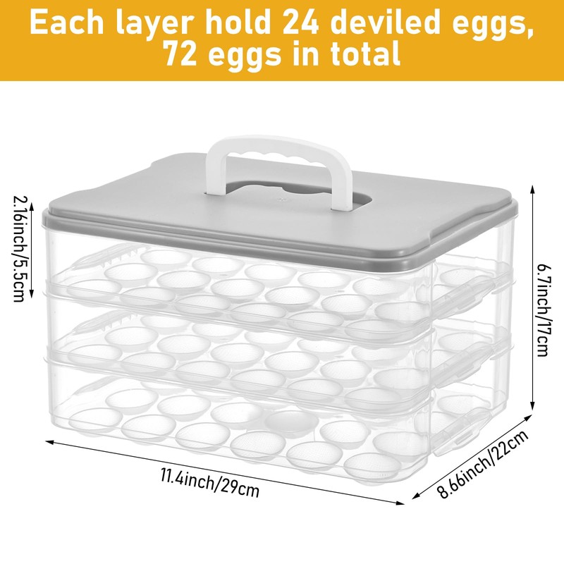 BOUTICOL 3-Layer Deviled Egg Container with Lid and Handle, Clear