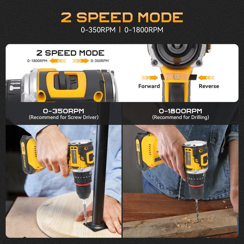 3/8" Brushless Compact Drill Tool Set, 85N.m 21V Cordless Drill