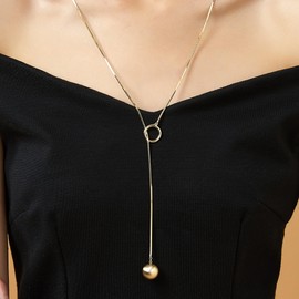 Aprilery Y Chain Necklace for Women, Trendy 14k Gold Plated/Silver Y-Shaped Chain Pendant Necklace Gold Jewelry Gifts for Women (Gold Ball)