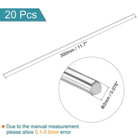 sourcing map 304 Stainless Steel Round Rods Bar,2mm Diameter 300mm Length for Various Shaft DIY Craft Model Car Plane Ship Pack of 20