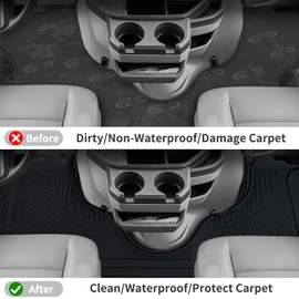 MJBYMAT Floor Mats for 2007-2024 2025 Ford Econoline, TPE All Weather Protection Front Row Van Floor Liners Accessories,Black