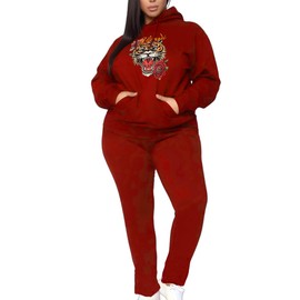 Glitrandi Womens 2 Piece Outfits Sweatsuit Sets Fashion Print Hoodies With Sweatpants Oversized Tracksuit For Women