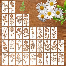 Zernblend Sashiko Stencil Set, Scrapbooking Craft Decoration, Hand Quilting, Embossing Stencils, Large Flower Embroidery Templates (5.9 x 3 inches), Pack of 32