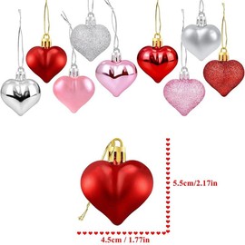 WODJR 36Pcs Heart Ornaments Wedding Decorations Heart Shaped Ornaments Red Pink Silver Ornaments Heart Decorations Heart Tree Ornaments Heart Hanging Decor for Anniversary Wedding Party Decorations