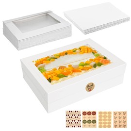 Aufind Aufind 6pcs Cake Boxes with Cake Board, 19x14x4.5 Inches White Bakery Boxes with Large Window for Quarter Sheet Cakes, Donuts, Cupcakes, Pastry & Pies