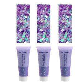 Face Body Glitter, Hair Glitter Sparkles Chunky Face Glitter Gel for Girls Makeup Singer Concerts Mermaid Festival Sequins Face Paint (3pc Purple)