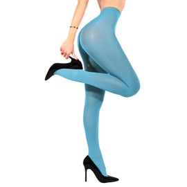 sofsy Italian-Made Lagoon Blue Tights for Women | Ultra Soft Solid Color Pantyhose for Dresses | Opaque High Waist, Run-Resistant - Medium