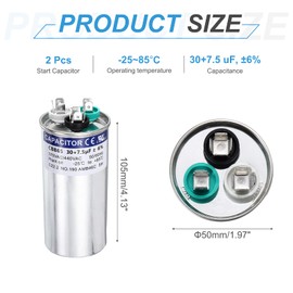sourcing map 2Pcs 30+7.5 MFD CBB65 Run Start Capacitor 30+7.5 uF, 370/440V Round AC Capacitor for AC Motor Run, HVAC, Air Conditioner, Condenser Motors