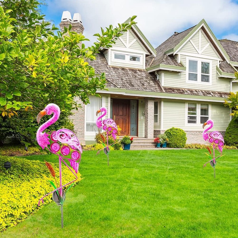 Outdoor Solar Garden Lights Hollow Metal Flamingo Lawn Light LED