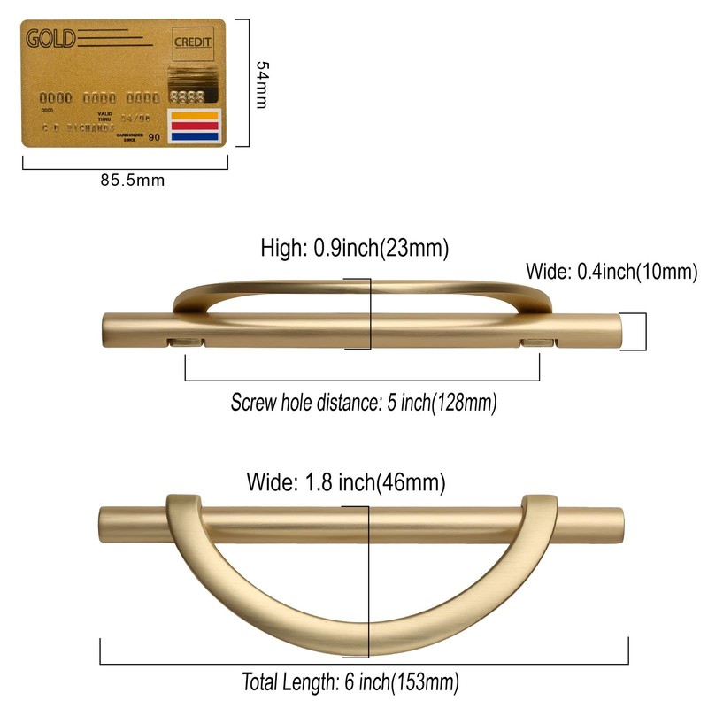 Amerdeco 10 Pack Brushed Gold Cabinet Pulls 5 Inch(128MM) Hole