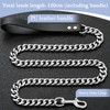 Steel Dog Chain Leash with Leather Handle,19mm Wide,Heavy Duty Dog