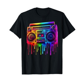 Dripping Paint Boombox Old School 80s Music Hip Hop T-Shirt