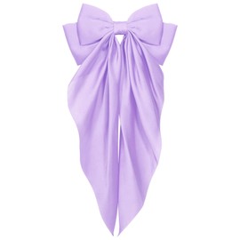 Big Long Tail Silky Satin Hair Bows,Oversized Hair Ribbon Bowknot French Barrettes for Women Girls Straight,Kinky,Coily,Curly,Wavy,Thick,Fine Long Hair Decor Accessories Set Light Purple